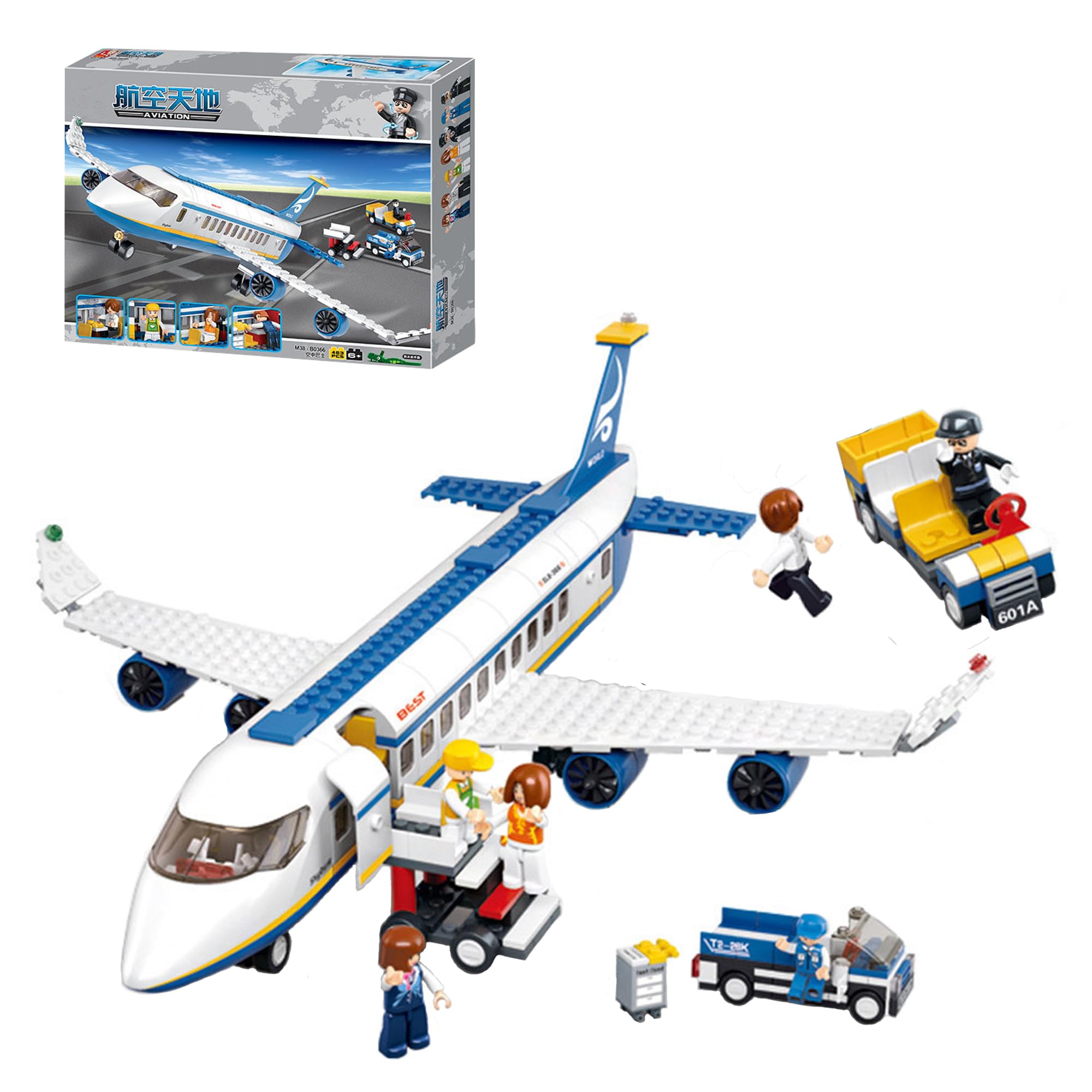 Passenger Aeroplane with Worker and Truck, Aeroplane Compatible with - 463 Pieces