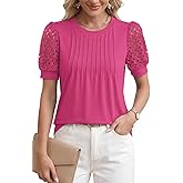 LUXVEER Women's Dressy Casual Blouses Puff Short Sleeve Lace Pleated Tops Business Work Shirts 2026 Trendy Summer T Shirt