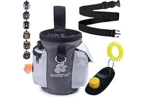 AMZNOVA Dog Treat Bag, Puppy Training Pouch, 3 Cups Animal Walking Snack Container Best Hiking Toys Pack Dispenser Carries with Waistband, Grey