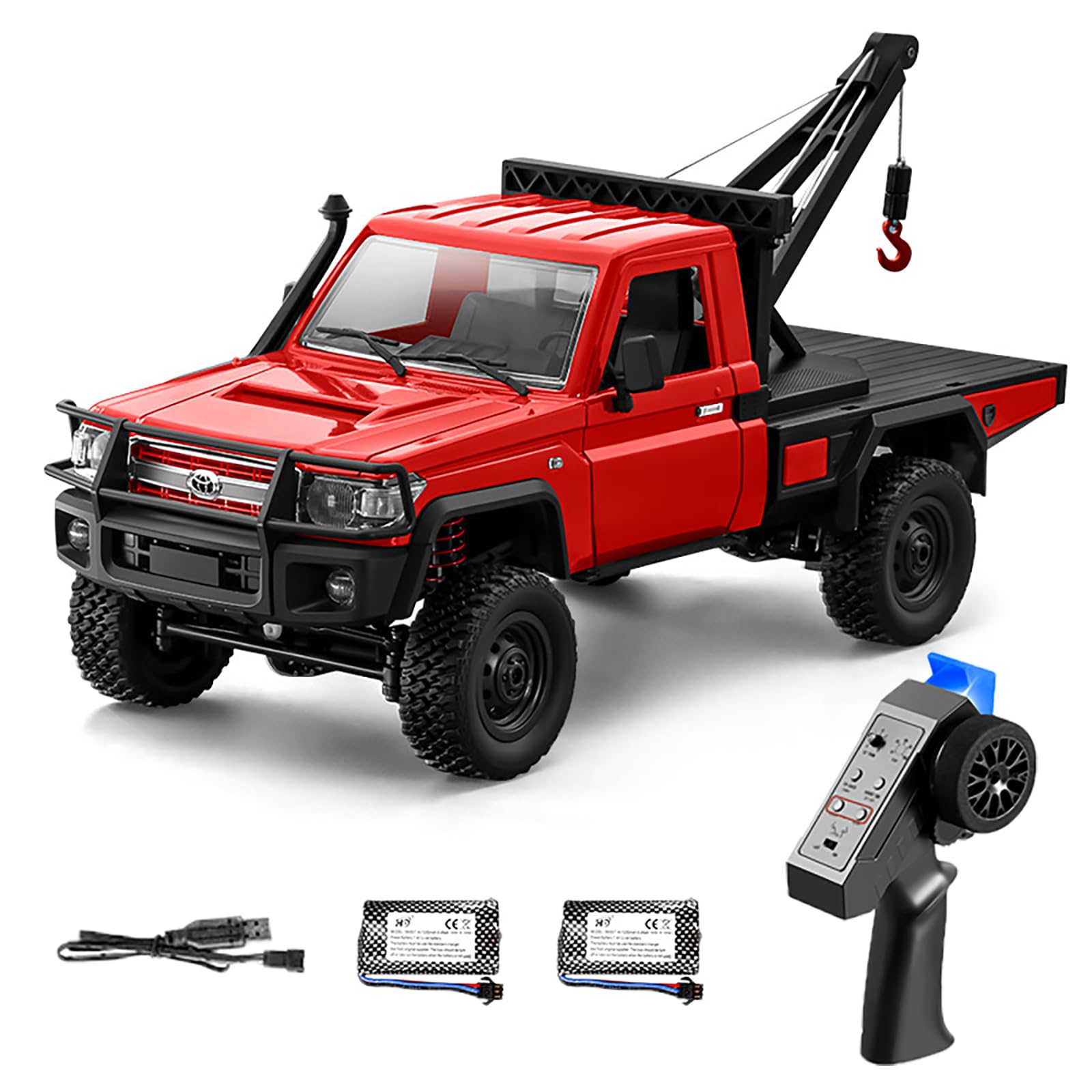 Hylukon Remote Control Truck Crane, 1:12 Scale 4WD Remote Control Crawler, 2.4Ghz Off-Road Toy Pickup Truck with Lights, All Terrain Wrecker Vehicle for Teens Adults (Red)