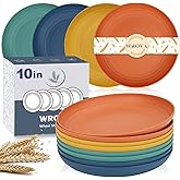 Wrova Wheat Straw Plates - 10 Inch Unbreakable Dinner Plates Set of 8 - Dishwasher & Microwave Safe Plastic Plates Reusable - Lightweight Plates for kitchen,camping (Colorful Series)