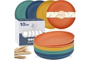 Wrova Wheat Straw Plates - 10 Inch Unbreakable Dinner Plates Set of 8 - Dishwasher & Microwave Safe Plastic Plates Reusable - Lightweight Plates for kitchen,camping (Colorful Series)