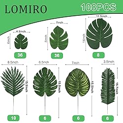 108 Pieces 7 Kinds Artificial Tropical Leaf Jungle