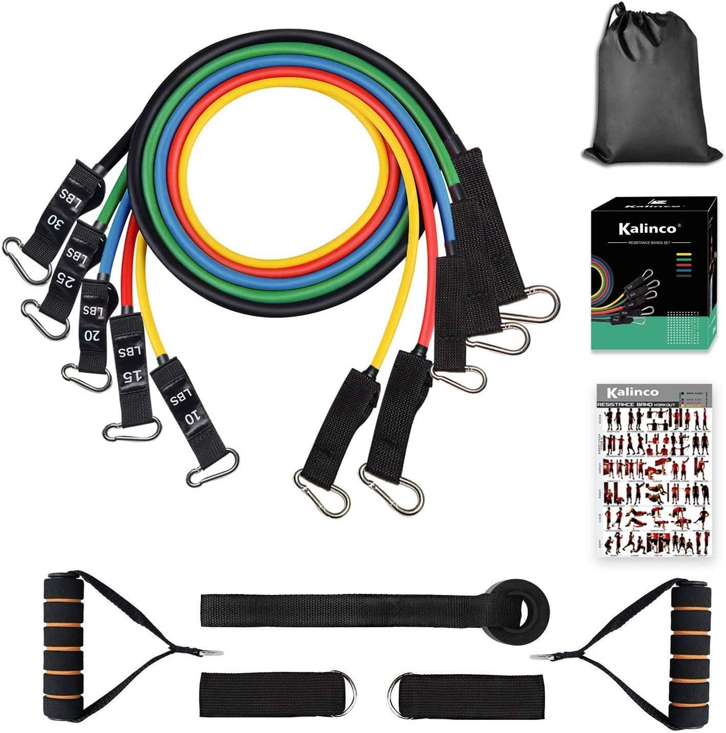 KALINCO Exercise Resistance Bands Fitness Set - 5 Tubes, 2 Hand Grips, 2 Ankle Straps, Door Anchor, Instruction manual, Carrying Pouch|Yoga, Pilates, Physio Home Gym Equipment For Arm Legs & Glutes
