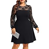 Plus Size Cocktail Dress - Lace Wedding Guest Party Crew Neck Short A Line Dresses Women