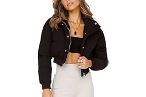 Lianlive Cropped Puffer Jacket Womens Zip Up Black Crop Puffy Winter Coats