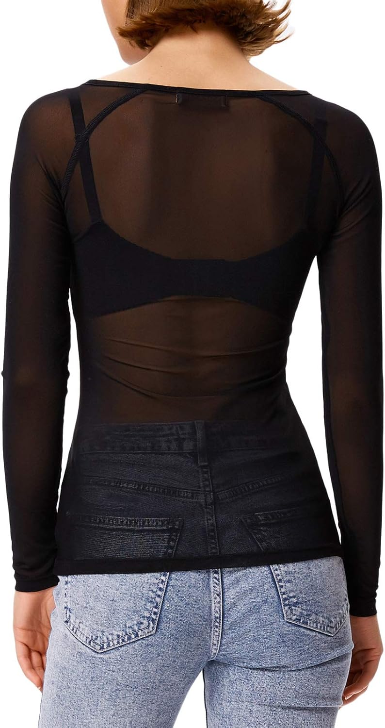 GRACE KARIN Women's Long Sleeve See Through Mesh Sheer Top Blouse Shirt at  Women’s Clothing store