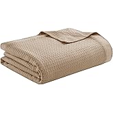 Madison Park 100% Egyptian Cotton Lightweight Summer Blanket, Breathable Waffle Knit Design, Soft Cozy All-Season Throw for Bed, Couch or Sofa, Khaki Twin Size (66"x90")