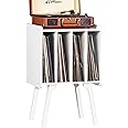 LELELINKY 2-Tier Bamboo Record Player Stand With Vinyl Record Storage Up To 100