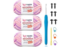 JOYTAG 3 Pack Rainbow Beginners Crochet Yarn Pink Purple Cotton Crochet Yarn for Crocheting Knitting Beginners with Easy-to-See Stitches Cotton-Nylon Blend Crochet Yarn for Beginners Crochet Kit(3x50g)