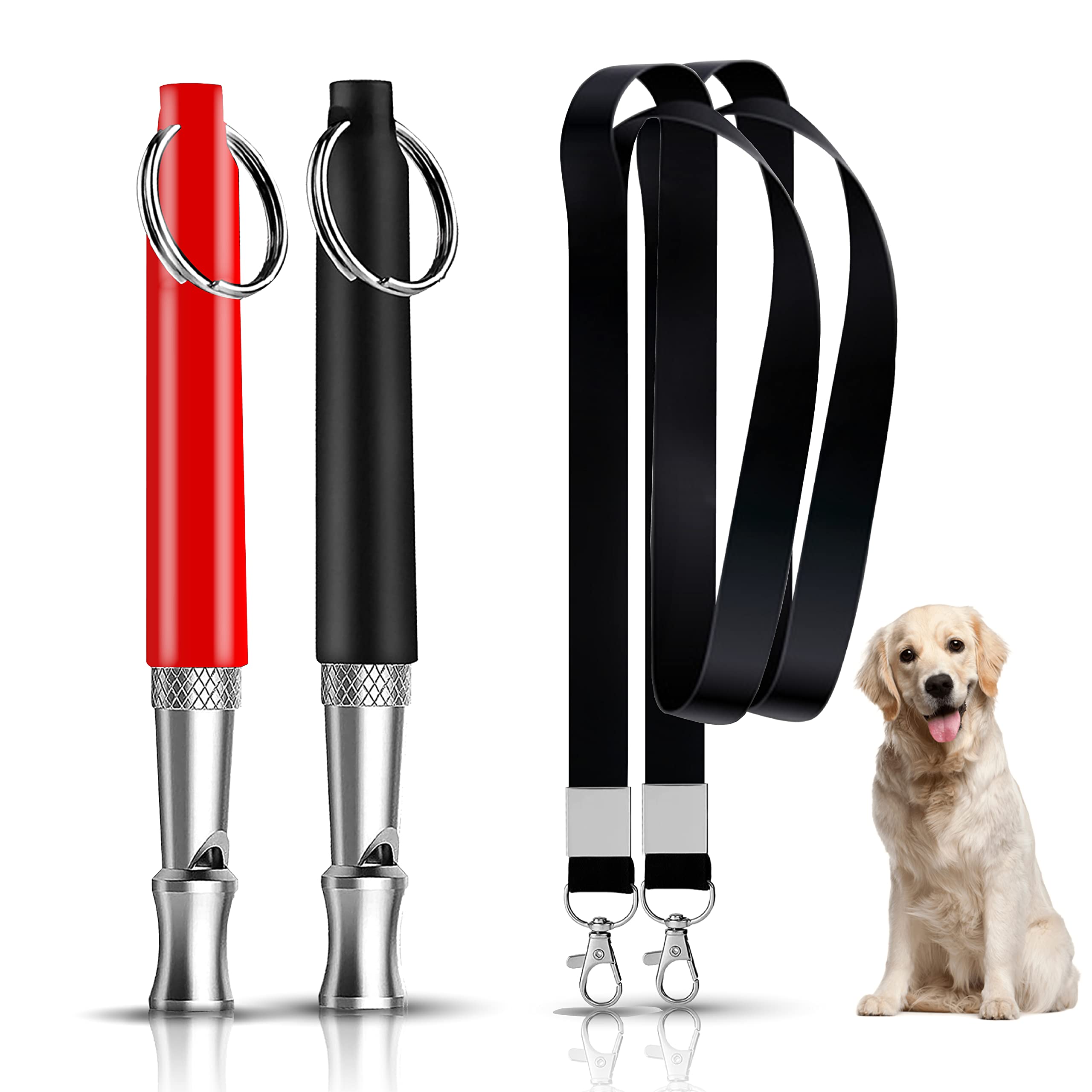 Bixoma Store Dog Whistle - Dog Whistles for Recall - Dog Training Whistle - Dog Whistle to Stop Barking - Dog Whistle with Lanyards for Dog Training-Dog Grooming, Pack of 2 Black/Red