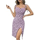 SHENHE Women's Floral Tie Shoulder Cami Dress Summer Sleeveless Split Thigh Vacation Dresses