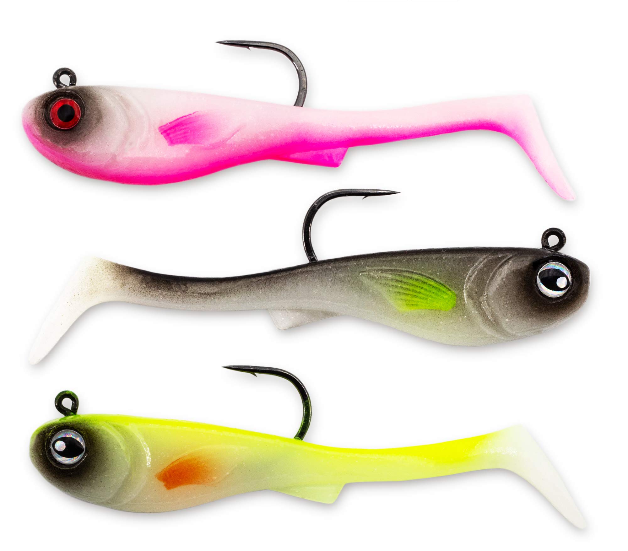 FISHN GRUMPYbaby Rubberfish Set - Weight: 13g, Length: 11cm - Extreme swimming action, fishing lures for pike fishing, Softbait (3 pieces) (GRUMPYbaby Blue) (GRUMPYbaby Glow in the Dark)