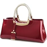 HOXIS Glossy Faux Patent Leather Structured Shoulder Handbag Women Evening Party Satchel