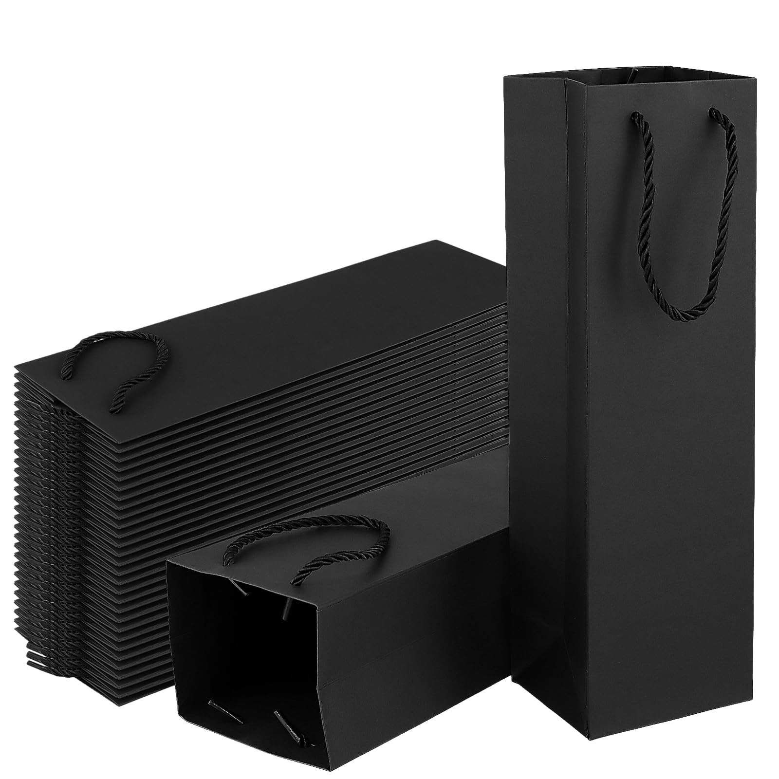 TAICHEUT 40PCS Wine Bags, Black Wine Gift Bags, Paper Bottle Carrier with Handles for Business Party Wedding, 35x11x9cm