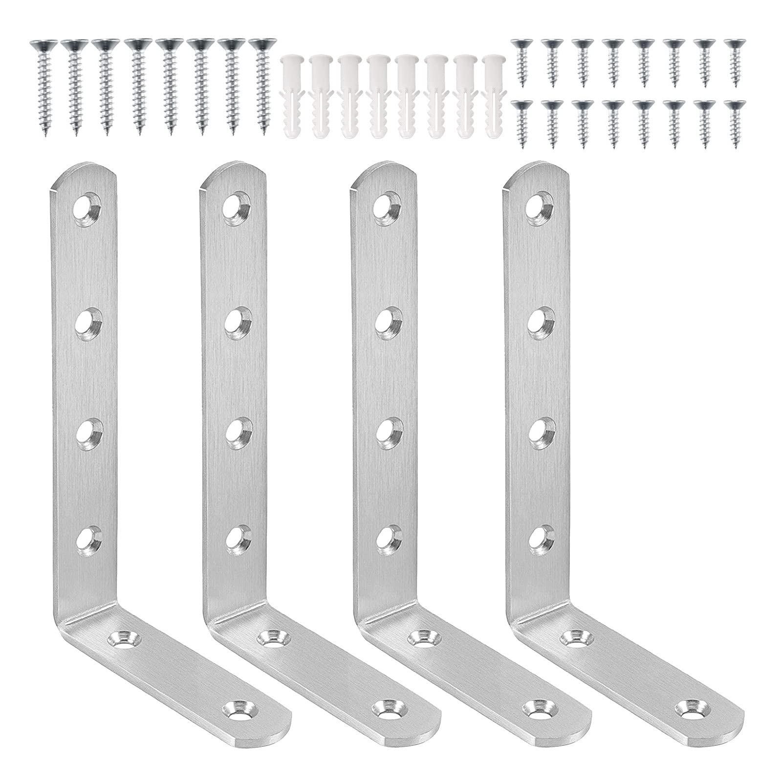 L Shaped Shelf Brackets, 4 Pcs Metal Shelf Supports with Screws and Wall Plugs Set Wall Right Angle Corner Brackets for Tables Bookshelves Wood Boards Windows (Weiß125mm x 75mm)