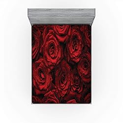 Ambesonne Romance Fitted Sheet, Roses Drops of