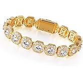 MDFUN Huge 12MM Tennis Bracelet for Men Women,Cuban Chain Bracelet,18k Gold Plated Iced Out Cubic Zirconia Diamond Chain Bracelets Hip Hop Jewelry