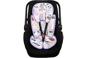 Infant Car Seat Insert for Newborn Girls Boys, HNHUAMING 2 In 1 Reversible Baby Car Seat Head & Body Support, Extra Soft Baby Car Seat Cushion Insert for Strollers, Swings, and Bouncers, Purple Floral