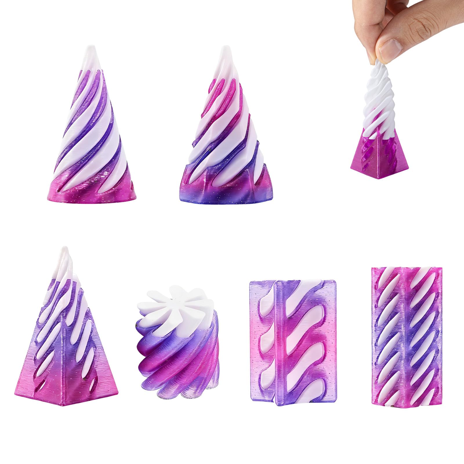 6Pcs Spiral Cone Fidget Toy Impossible 3D Printed Impossible Cone Fidget Toys Gearball Pyramid Passthrough Sculpture for Anxiety Stress Relief Desktop Office Home Decor Gift for Kids and Adults