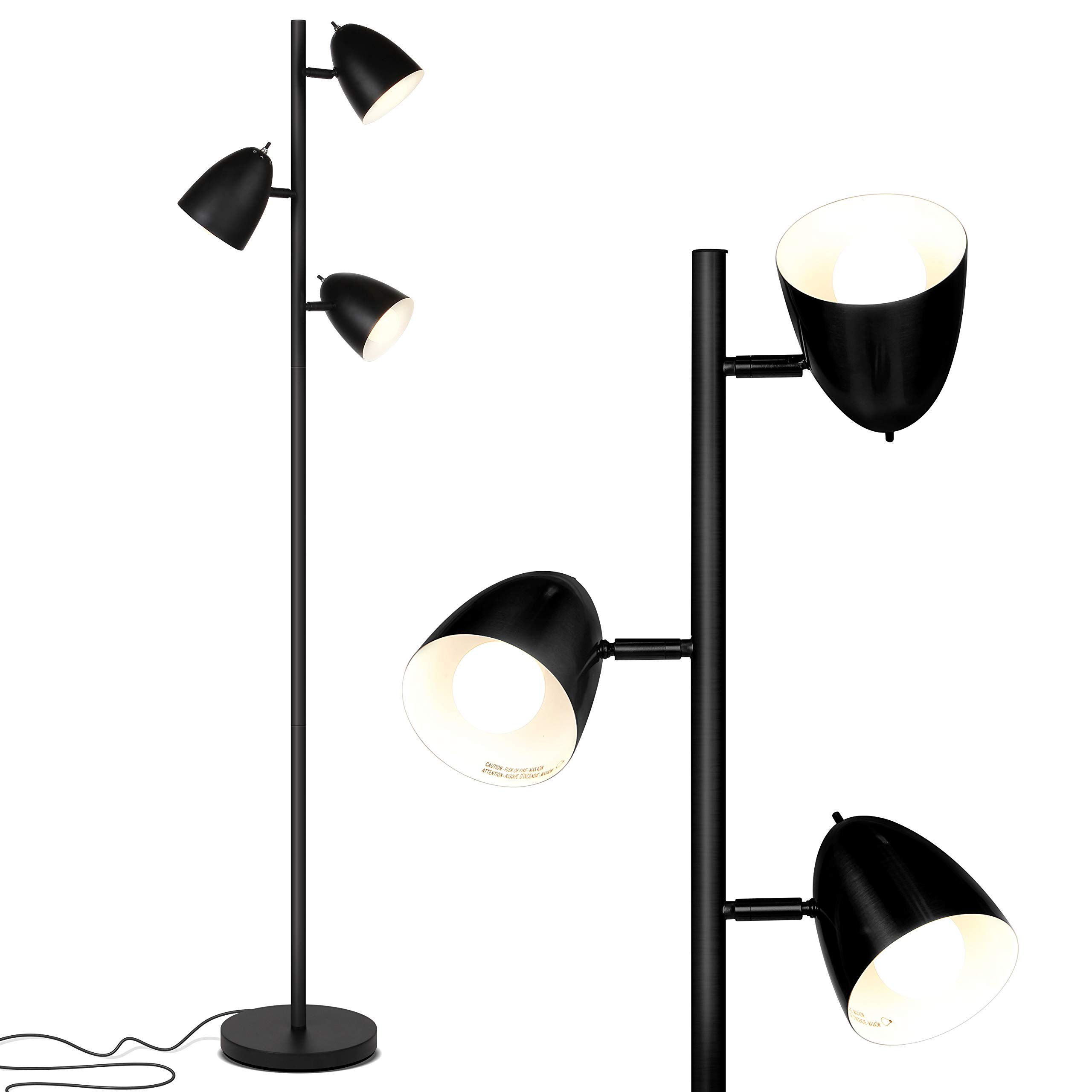 Brightech Jacob LED Standing Lamp, Modern Bright Floor Lamps for Living Rooms & Bedrooms, Tall LED Lighting Lamp with Adjustable 3 Light Tree – Classic Black