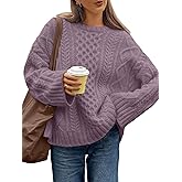 Trendy Queen Oversized Cable Knit Sweaters for Women Trendy 2026 Fall Fashion Outfits Pullover Crewneck Sweaters Tops