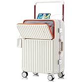 HEJIHUI 20 Inch Carry On Luggage with Spinner Wheels,Aluminum Frame PC Hard Shell Suitcase with USB Port,Lightweight Travel Luggage Airline Approved for Men Women, White