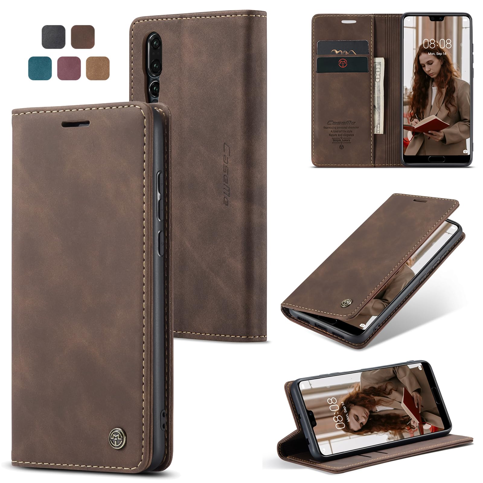 Cracedily for Huawei P20 Pro Case, Wallet Case Flip Leather with Card Holder Magnetic Closure Shockproof Kickstand Protective Phone Cases Cover for Huawei P20 Pro,Coffee