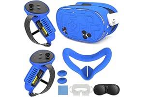 MLemonVR Silicone Cover Set Accessories for Meta/Oculus Quest 3s Includes VR Silicone mask, Lens Protector, TPU Hardshell Cover, Battery Opening Controller Grip Cover, Disposable Eyecup (Blue)