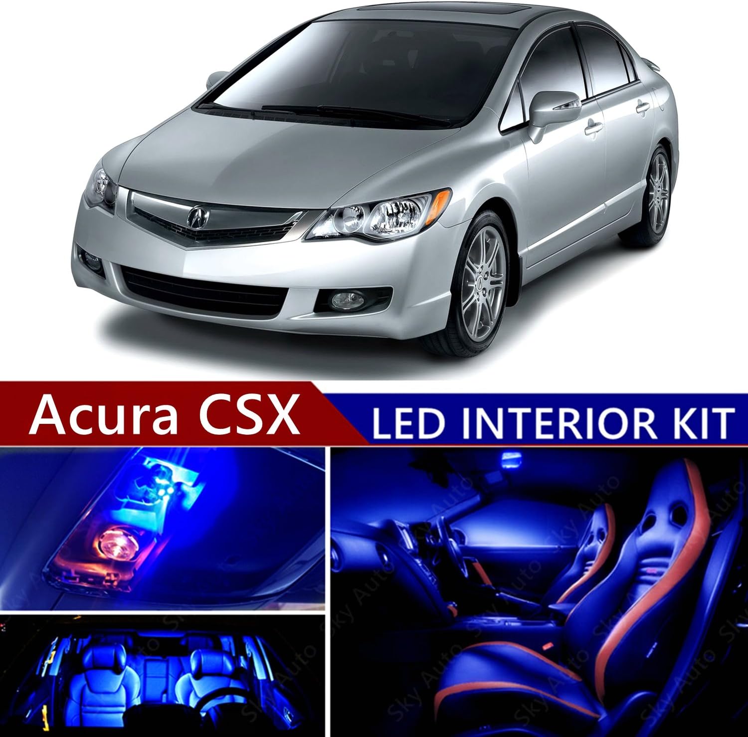 Sky Auto INC LED Premium Blue Light Interior Package Kit for Acura CSX 2006-2011 (10 pcs)