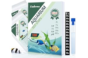 Umlecoa 9 in 1 Aquarium Test Kit for Freshwater and Saltwater - 100 Aquarium Test Strips with Test Tube & Thermometer - Fast & Accurate Water Testing Strips for Aquarium/Pond/Pool