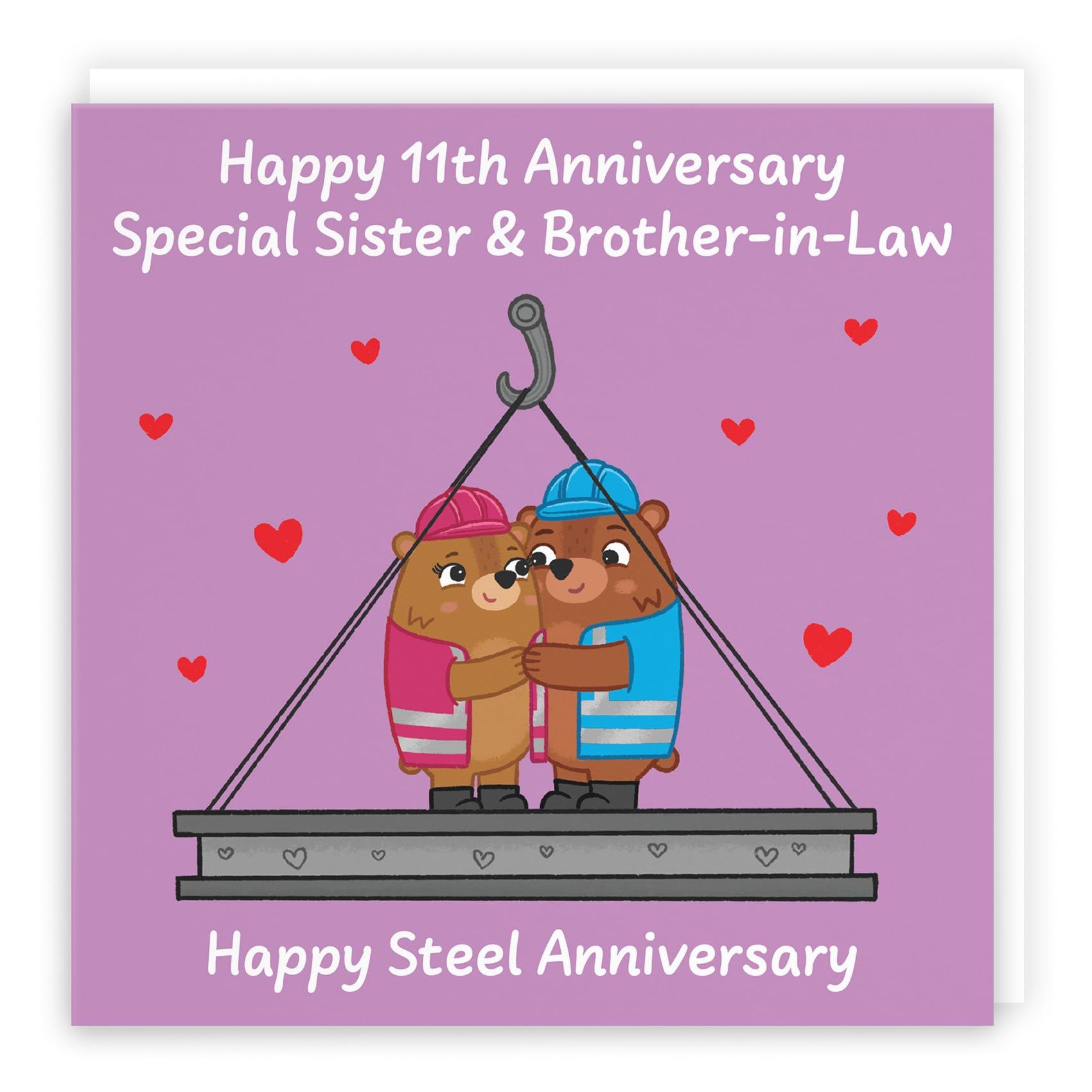 Hunts England - Sister And Brother In Law 11th Anniversary Card - Steel Anniversary - 11 Years - Cute Fun Bears Card For Sister & Brother-in-Law - Love Story Collection