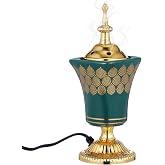 Cabilock Electric Bakhoor Burner, Metal Electric Incense Burner for Oud, Frankincense & Resin, Flame-Free Arabic Bukhoor Holder for Home Decor, Yoga, Spa & Office, Vintage Green Censer