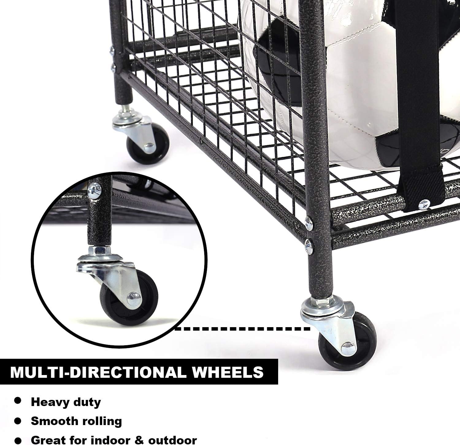Mythinglogic Rolling Sports Ball Storage Cart, Sports Lockable Ball Storage Locker with Elastic Straps, Stackable Ball Cage for Garage Storage Garage Organizer, 6 Ball Capacity Full Size, Black,Steel: Sports & Outdoors