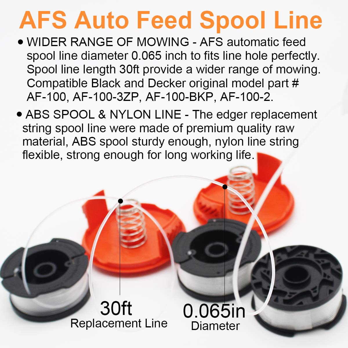 FARAER Replacement AF-100 Spool for Black and Decker Weed Eater with RC-100-P Spools Cap and Spring for AFS Trimmer,12 AF-100 Trimmer Spools,2 Spool Cap Cover,2 Spring