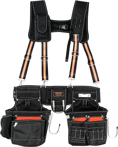 VEVOR Tool Belt Suspenders 29 Pockets 1680D Polyester Heavy Duty Adjustable