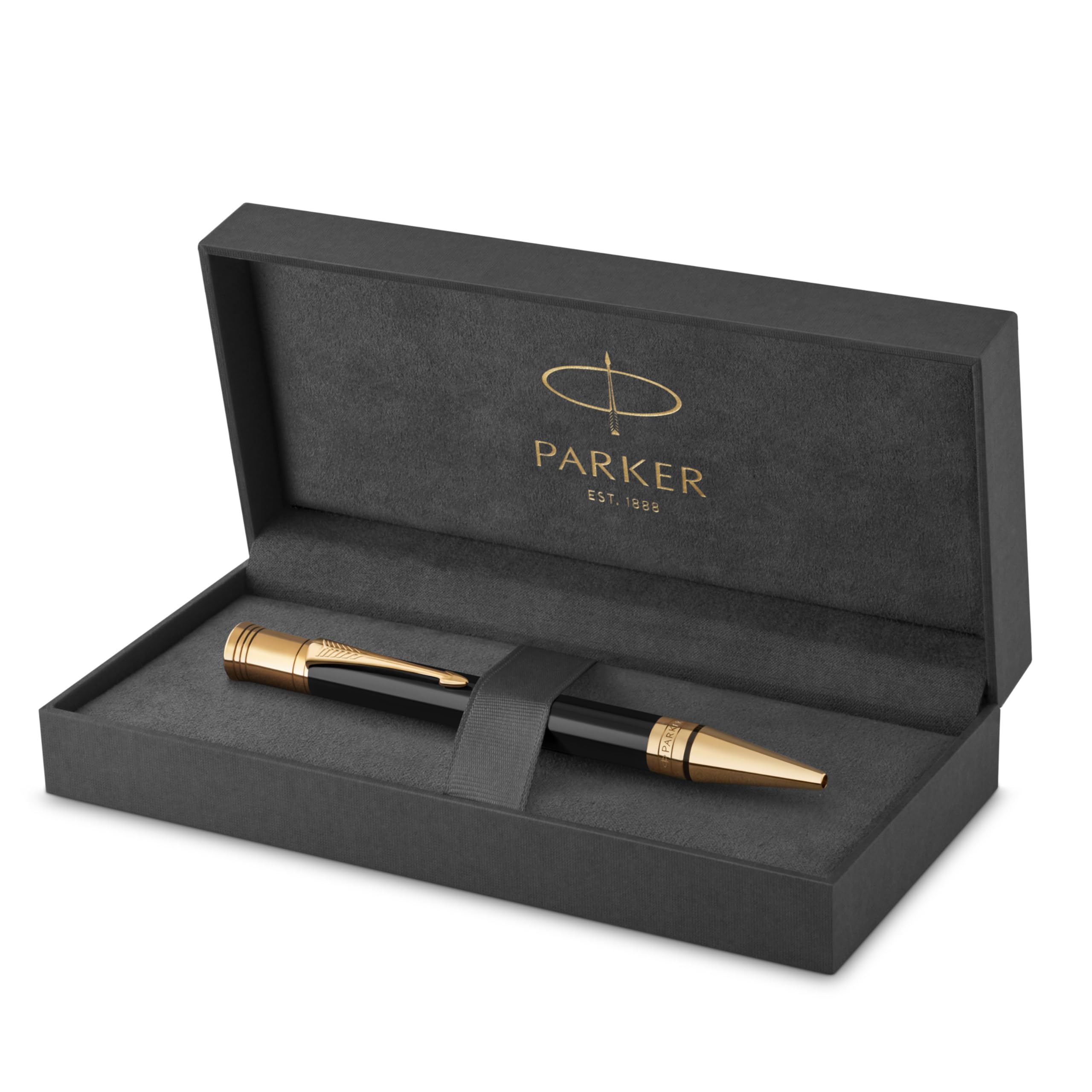 Parker Duofold Ballpoint Pen | Classic Black with Gold Trim | Medium Point Black Ink Refill | Premium Gift Box