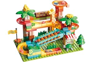 Aigitoy Marble Run Building Blocks Set, Montessori Learning Toy Bricks Maze Puzzle Set Race Track Compatible STEM, Marble Run with 4 Car Race Track, Christmas Birthday Gift for Boys/Girls Age 3 4 5 6