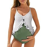 Summer Mae Maternity Swimsuit One Piece Ruffle Cutout Pregnancy Bathing Suit Lace Up Swimwear