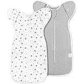 ANYEDDE 2-Pack Baby Swaddle Sleep Sack 3-6 Months - Arms Up Transitional Swaddles with Removable Cuffs & 2-Way Zipper, Gray Stars Design, Breathable Cotton Newborn Sack