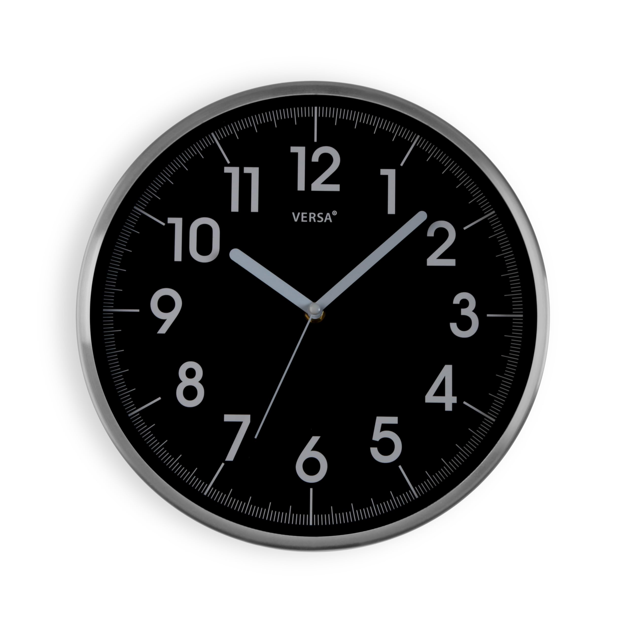 Versa Natxitua Decorative Wall Clock for Kitchen, Living Room, or Dining Room, Simple and Traditional Style, Dimensions (H x L x W) 30.5 x 30.5 x 4.3 cm, Black and Silver Color