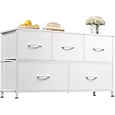 WLIVE Dresser for Bedroom with 5 Drawers, Wide Chest of Drawers, Fabric Dresser, Storage Organization Unit with Fabric Bins for Closet, Living Room, Hallway, White