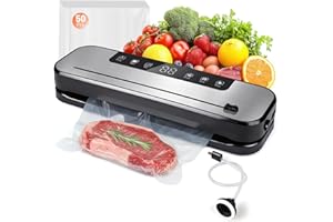 Vacuum Sealer Machine 75kPa Powerful Suction, 6-in-1 Food Vacuum Sealer with Built-in Cutter, Dry & Moist Modes, Stainless St