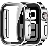 Amizee 2 Pack Case Compatible with Apple Watch Series 11/10 46mm Case with Built-in Screen Protector, Ultra-Thin Hard PC Straight Edge Anti-Scratch Protective Cover for iWatch 46mm (Silver/Clear)