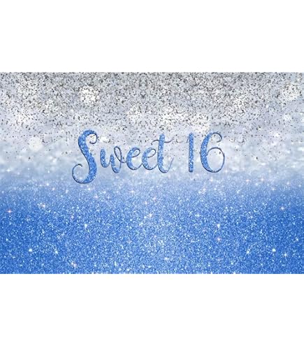 Sensfun Sweet 16 Geburtstag Hintergrund – Blau & Silber, 2,1x1,5 M, Mit Glitzer & Herzen, Für Mädchen-Partys