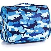 Vipdeal Kids Hanging Toiletry Bag for Boys, Travel Toiletry Bag for Little Young Boys Waterproof Wash Bag Toddler Traveling Toiletries, Shark Blue Camo