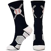 ChalkTalkSPORTS Baseball Performance Crew Socks - Crossed Bats - Youth & Adult - Baseball Mid-Calf Socks