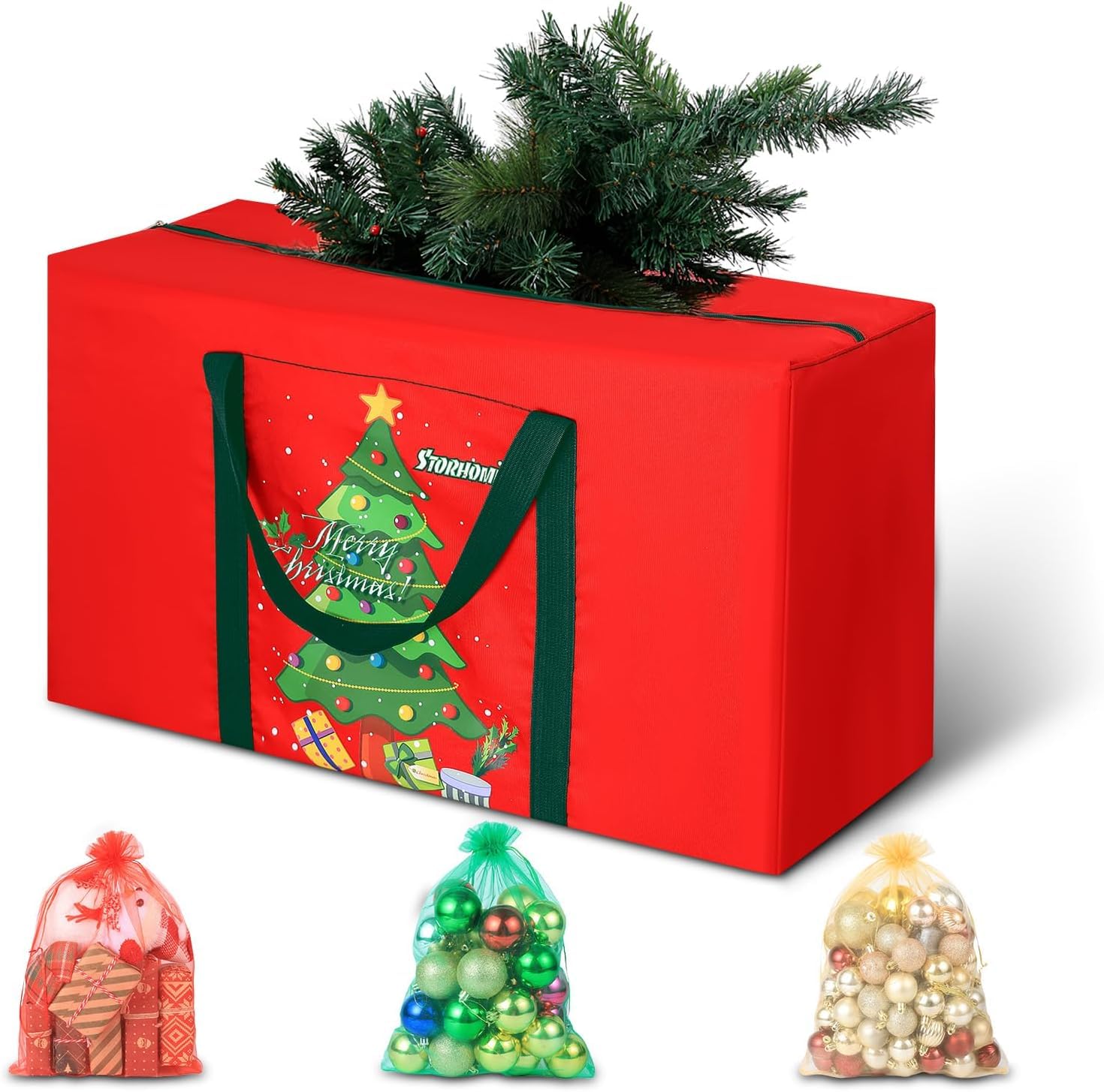 Christmas Tree Storage Bag 2-3FT 600d Oxford Fabric Small Christmas Tree Bag 3FT for Ornament Storage 85 X 45 X 25cm with 2 Christmas Decoration Storage Bag 30X40cm