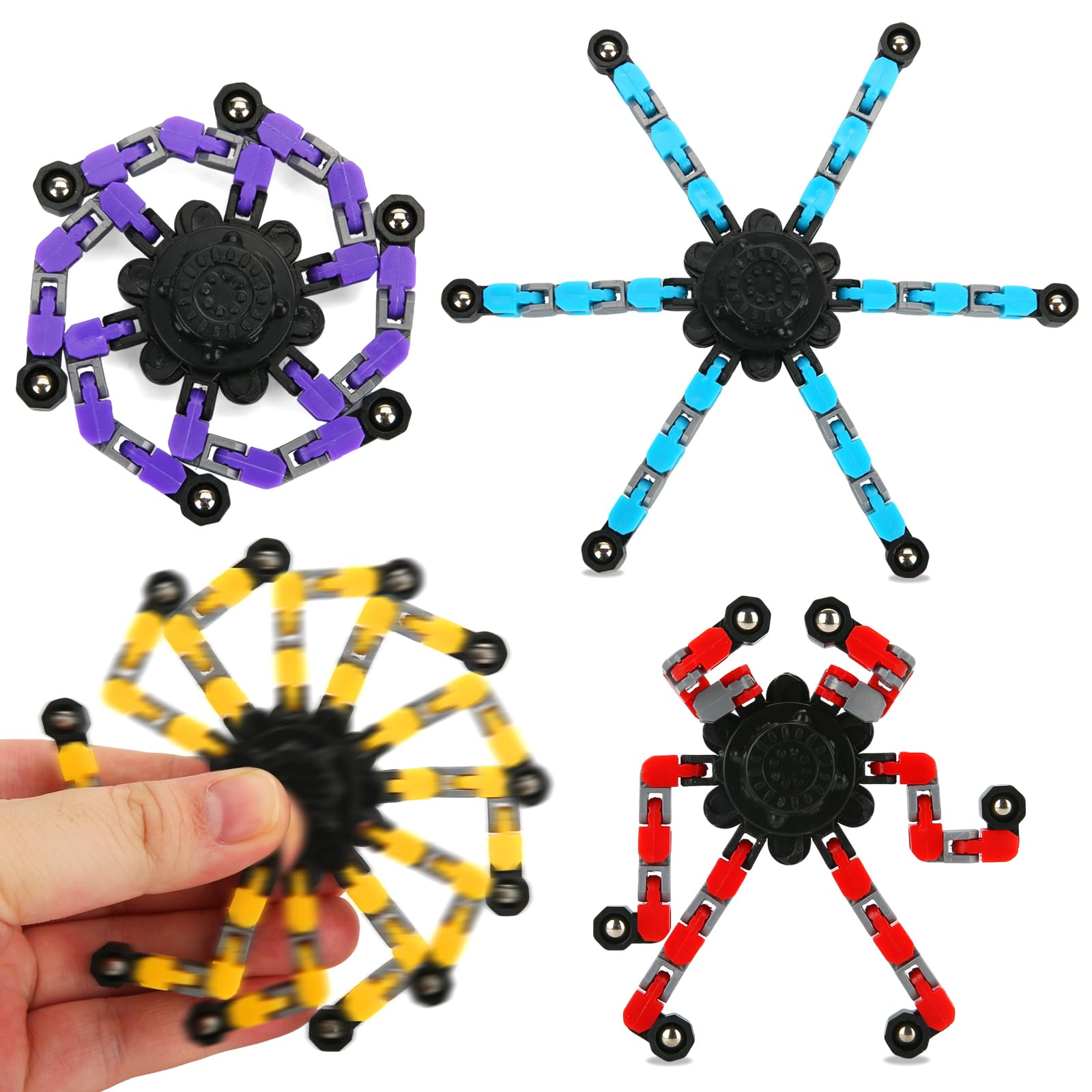 4 Pack Transformable Fidget Spinner Fidget Toys Set, Fidget Spinner Transformable,Sensory Fidget Toys Stress Relief and Anti Anxiety Toys for Kids and Adults Gift for Christmas Birthday Party Favor