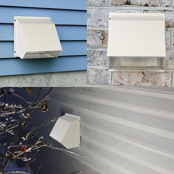 12 INCH HOODED WALL VENT WITH SCREEN AND DAMPER, OUTDOOR WALL EXHAUST VENT COVER CAP FOR DUCT DRYER RANGE HOOD EXTERIOR HEATING COOLING VENTILATION AND OUTSIDE AIR EXHAUST, GALVANIZED STEEL, WHITE